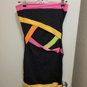 Black.Pink.Yellow.Green.Orange Strapless Dress with Cutout NWT Size M